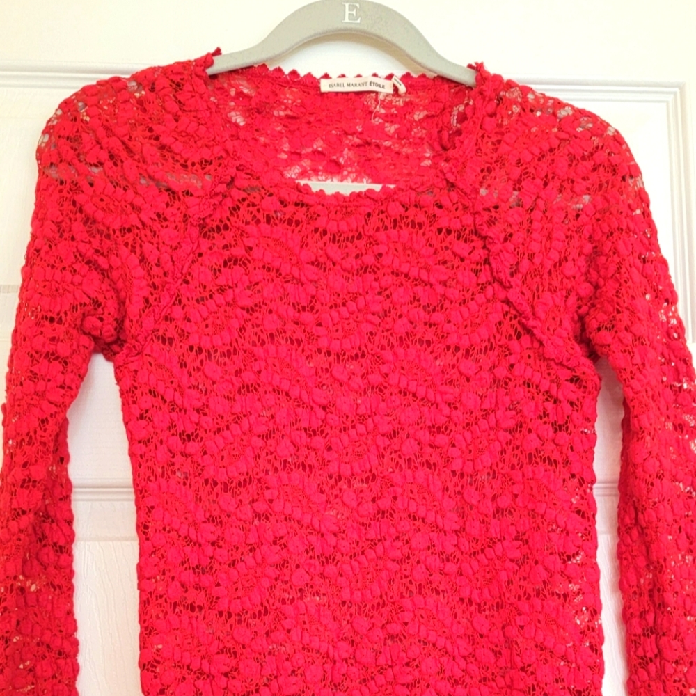 ISABEL MARANT ETOILE Red Dentelle Lace Dress Top 36, S